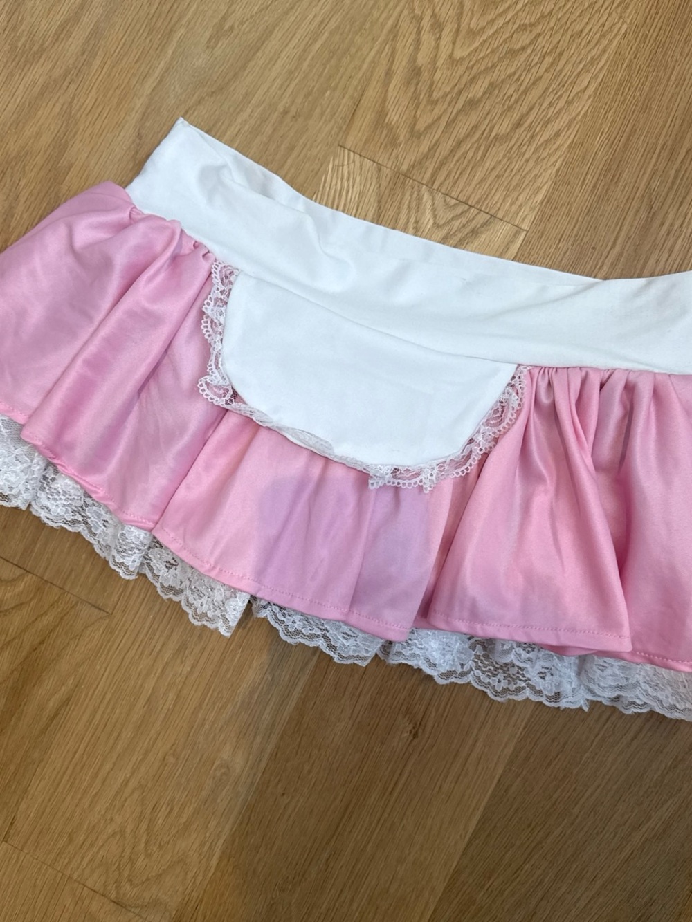 French Maid Pink Costume Skirt with White Lace Trim Mini Skirt